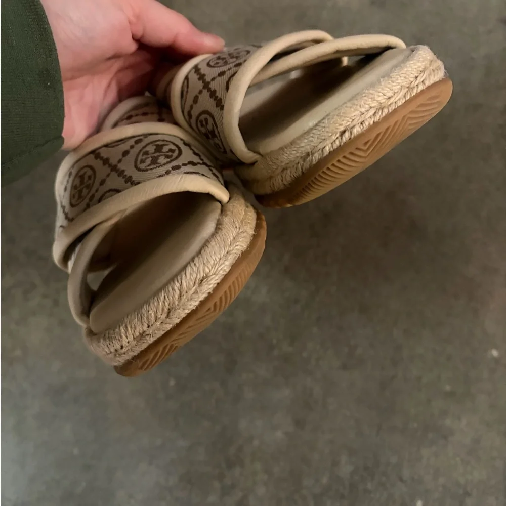 Tory Burch T Monogram Crossband Espadrille Slide Sandals Size 10.5 - Picture 5 of 5